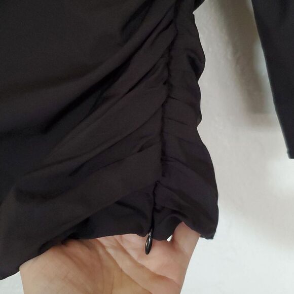 Senlis Black Rouched Shirt with Slightly Puff Sleeves - Picture 4 of 12